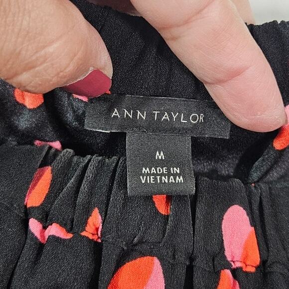 Ann Taylor Blouse Women Medium Black Pink Heart Print Long Sleeve Casual Top - Picture 6 of 8